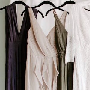 Vera Wang V-Neck Wrapped Bodice Dress (Stone)